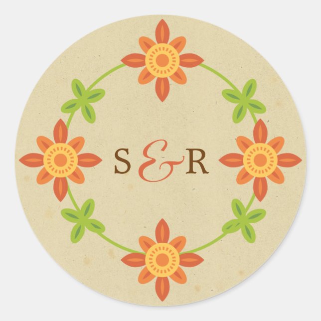Sticker Rond Rustique Boho Lovebird Owl Couple Mariage (Devant)