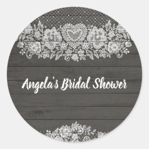 Sticker Rond Rustique Bois & Blanc Dentelle Élégance Campagnard