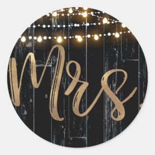 Sticker Rond Rustique Bois Sombre & Guirlande Lumineuse Dorée M