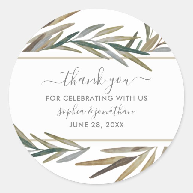 Sticker Rond Rustique Botanique Aquarelle Herbe Mariage Merci (Devant)