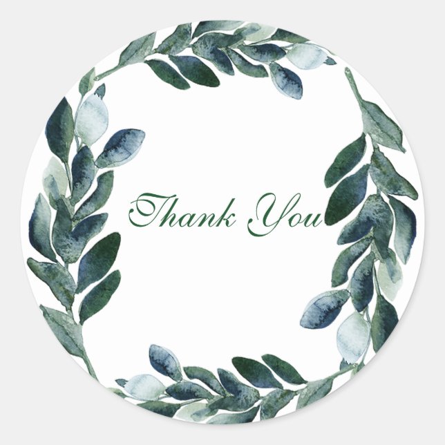 Sticker Rond Rustique Botanique Vert Aquarelle Feuille Merci (Devant)