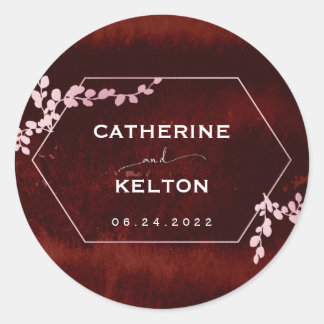 Sticker Rond Rustique Bourgogne rose géométrique Floral