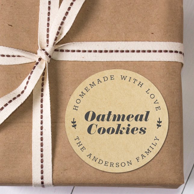 Sticker Rond Rustique Brown Kraft cadeau de cuisine de vacances (Créateur téléchargé)
