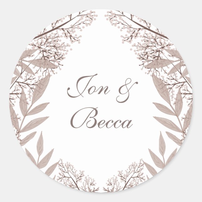 Sticker Rond Rustique Brown Mariage Vintage Botanique (Devant)