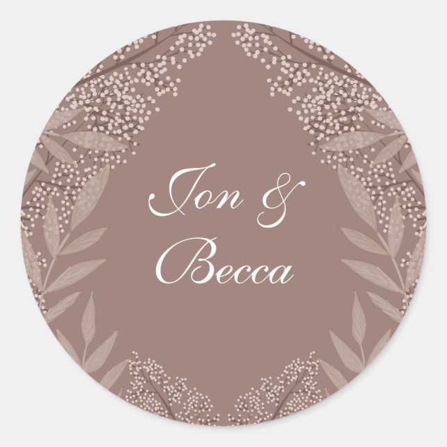 Sticker Rond Rustique Brown Mariage Vintage Botanique (Devant)