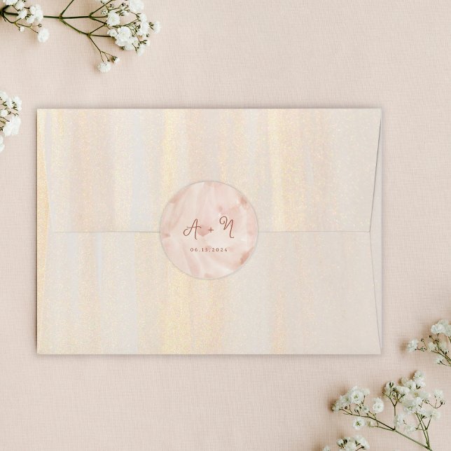 Sticker Rond Rustique Brown Terracotta Script Monogramme Mariag (Créateur téléchargé)