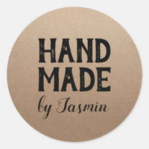 Sticker Rond Rustique brun kraft vintage manuscrit noir