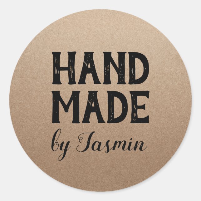 Sticker Rond Rustique brun kraft vintage manuscrit noir (Devant)