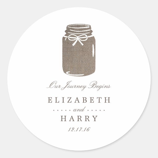 Sticker Rond Rustique Burlap Mason Jar Mariage (Devant)