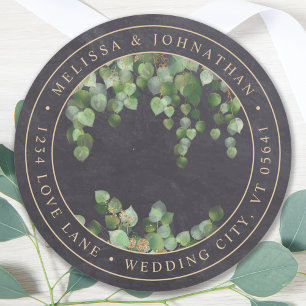 Sticker Rond Rustique Chalkboard Eucalyptus Mariage de verdure