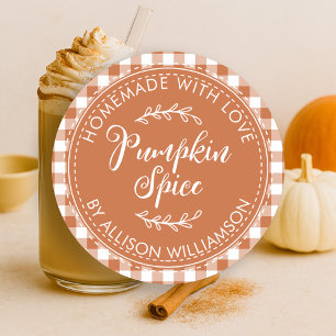 Sticker Rond Rustique Citrouille maison épice brûlé orange chèq