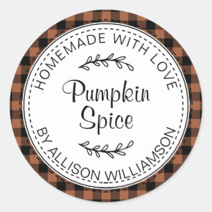 Sticker Rond Rustique Citrouille maison épice TerraCotta Check