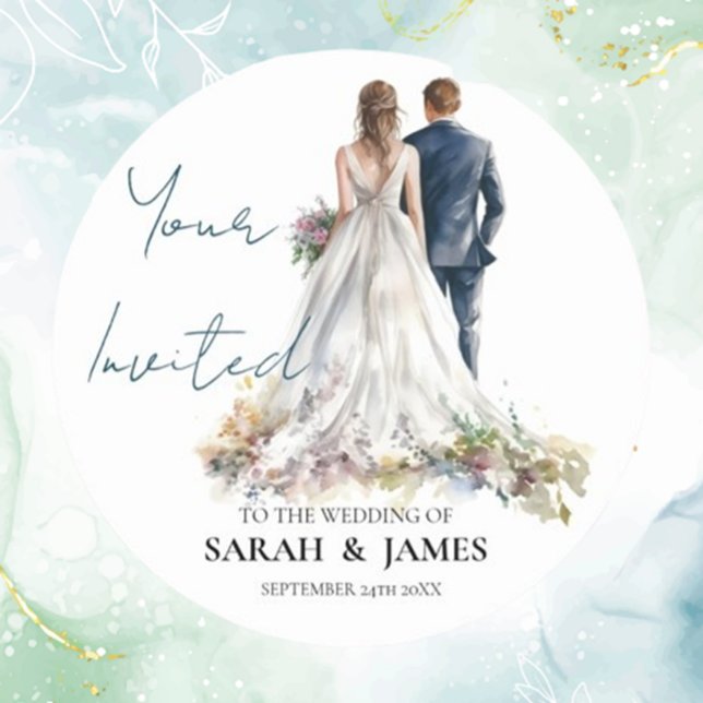 Sticker Rond Rustique classique Boho Floral Mariage (Add a heartfelt touch to your wedding with rustic classic boho floral round stickers. Personalize yo)