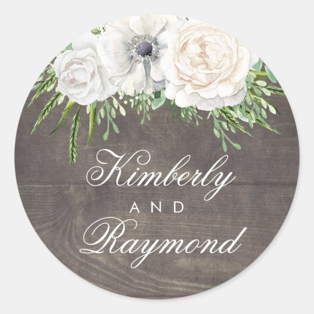 Sticker Rond Rustique Country Chic | Fleurs blanches Mariage de (Devant)