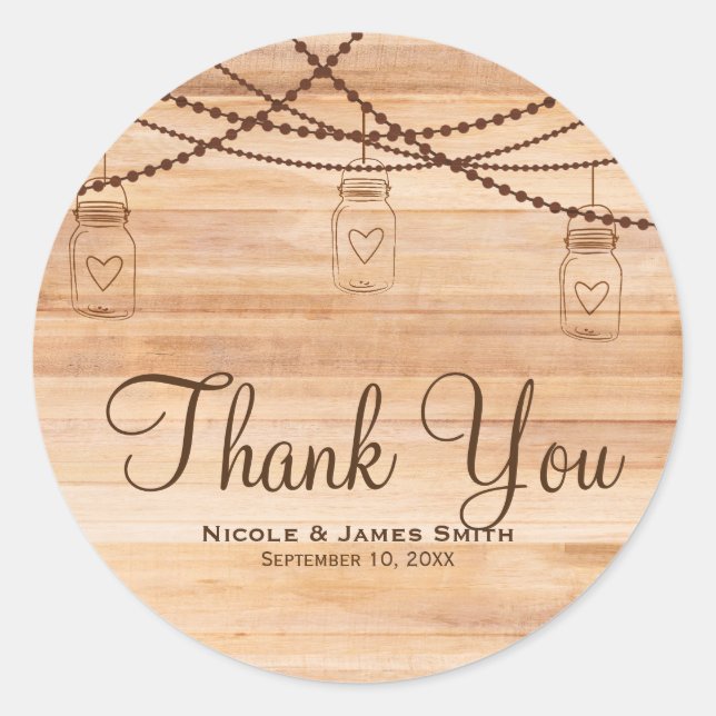 Sticker Rond Rustique Country Wood & Mason Jars Barn Mariage (Devant)