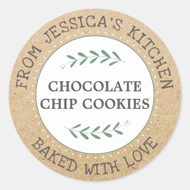Sticker Rond Rustique Cuisiné Avec Amour Baking Cadeau (Devant)