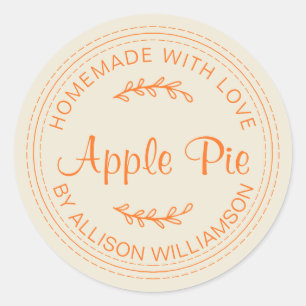 Sticker Rond Rustique Écriture Orange Douce Tarte aux Pommes Fa