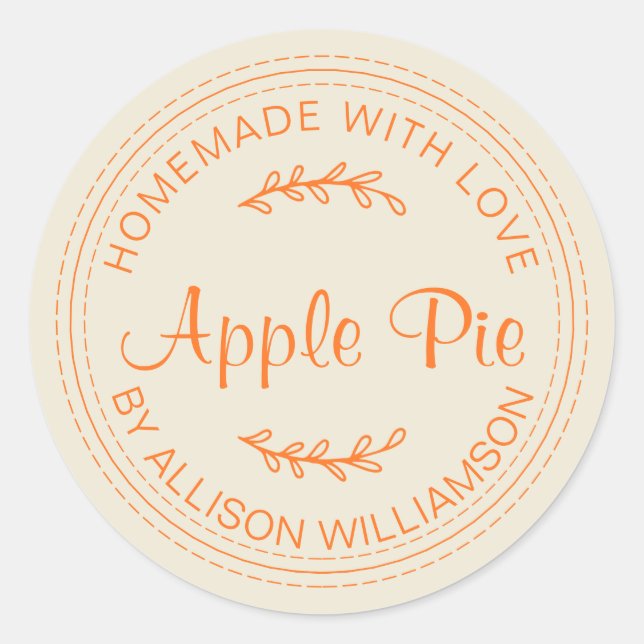 Sticker Rond Rustique Écriture Orange Douce Tarte aux Pommes Fa (Devant)