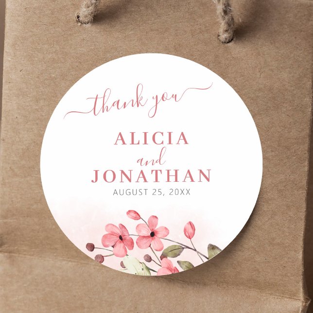 Sticker Rond Rustique élégant aquarelle floral merci mariage (Créateur téléchargé)
