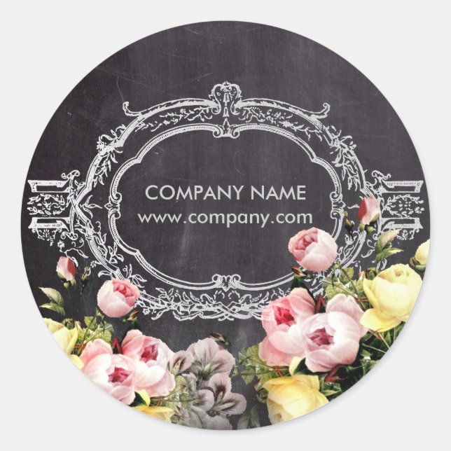 Sticker Rond rustique élégant vintage chalkboard floral (Devant)
