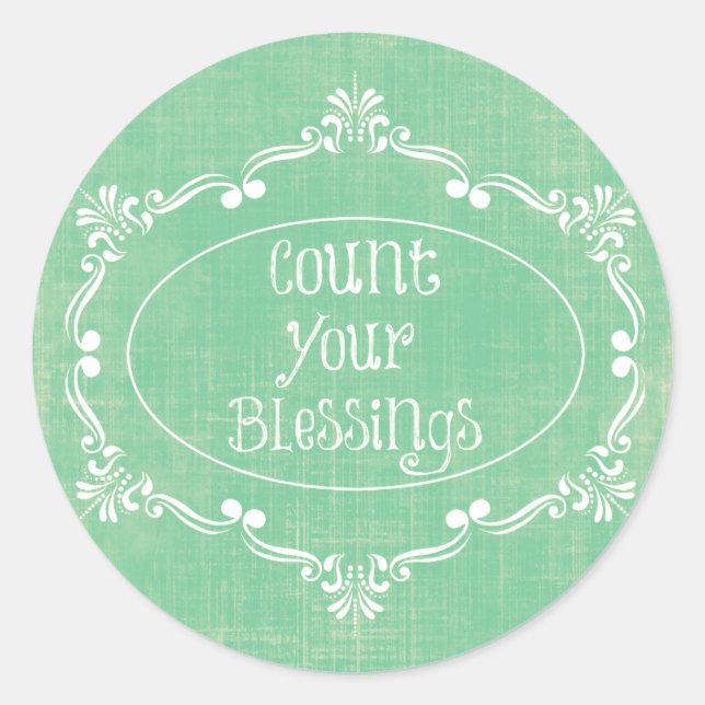 Sticker Rond Rustique en détresse avec Count your Blessings Cit (Devant)
