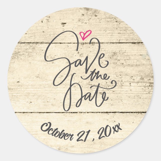 Sticker Rond Rustique Enregistrer La Date Plaque En Bois (Devant)