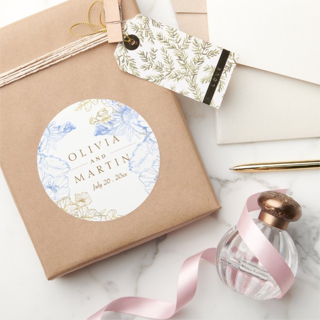 Sticker Rond Rustique et élégant Florals Rose Mariage or (Cadeaux)