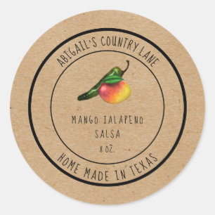 Sticker Rond Rustique Fabriqué au Texas Mango Jalapeno Étiquett