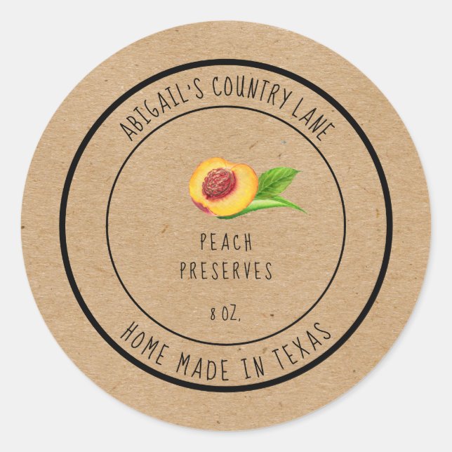 Sticker Rond Rustique Fabriqué au Texas Peach Preserve Classic  (Devant)