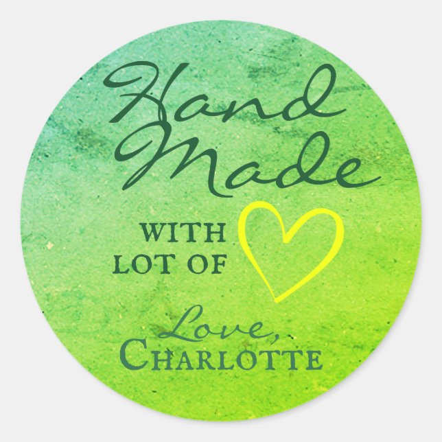 Sticker Rond Rustique fait à la main avec amour Vert Coeur Papi (Devant)