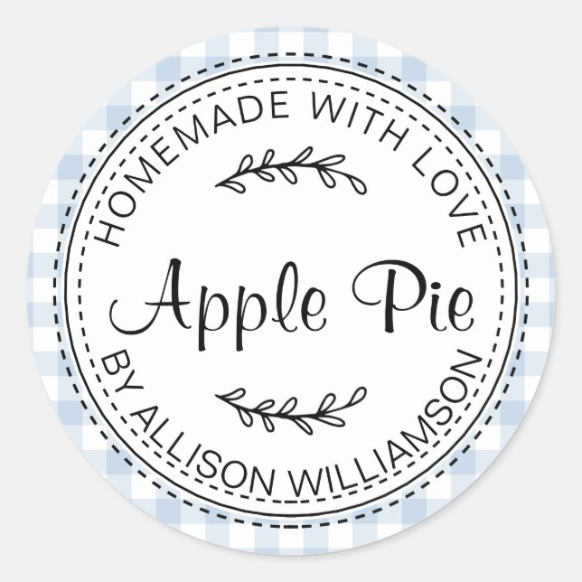 Sticker Rond Rustique fait maison Apple Pie Blue Check (Devant)