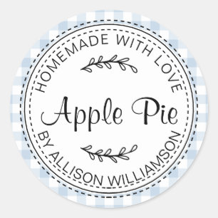 Sticker Rond Rustique fait maison Apple Pie Blue Check