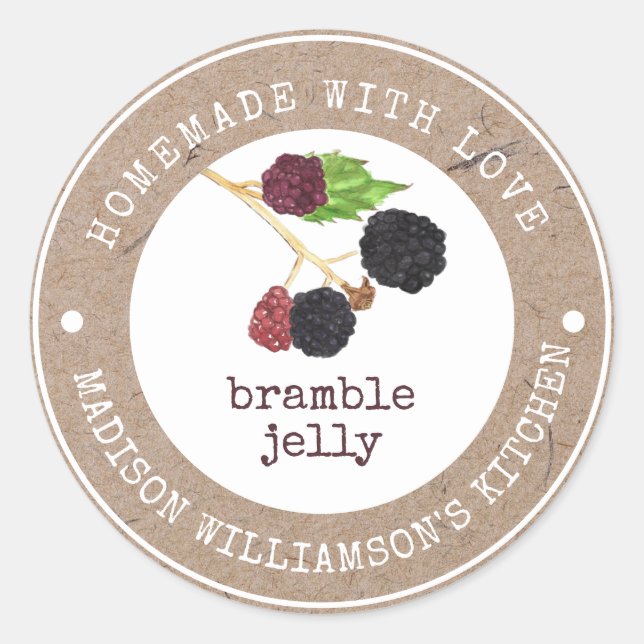Sticker Rond Rustique fait maison avec Amour Blackberry Bramble (Devant)