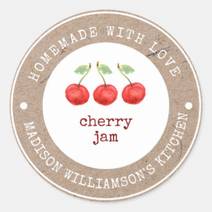 Sticker Rond Rustique fait maison avec amour Cherry Jam Étiqu