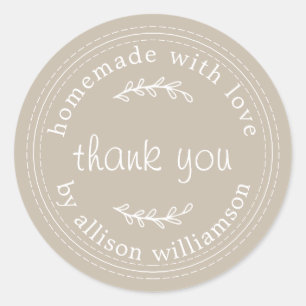 Sticker Rond Rustique fait maison avec amour gris Merci