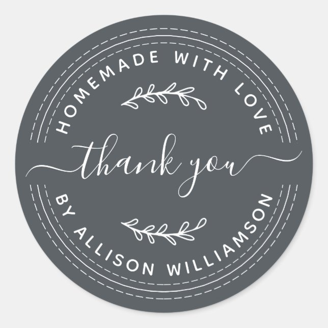 Sticker Rond Rustique Fait Maison Avec Amour Hors Merci Noir (Devant)