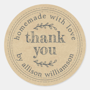 Sticker Rond Rustique fait maison avec amour Kraft Merci en pap