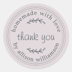 Sticker Rond Rustique fait maison avec amour pastel violet Merc
