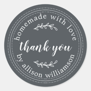Sticker Rond Rustique Fait Maison Avec Merci En Papier Kraft Am