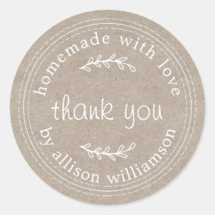 Sticker Rond Rustique Fait Maison Avec Merci En Papier Kraft Am