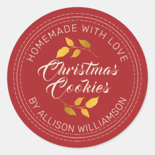 Sticker Rond Rustique fait maison Cookies de Noël Festin Rouge