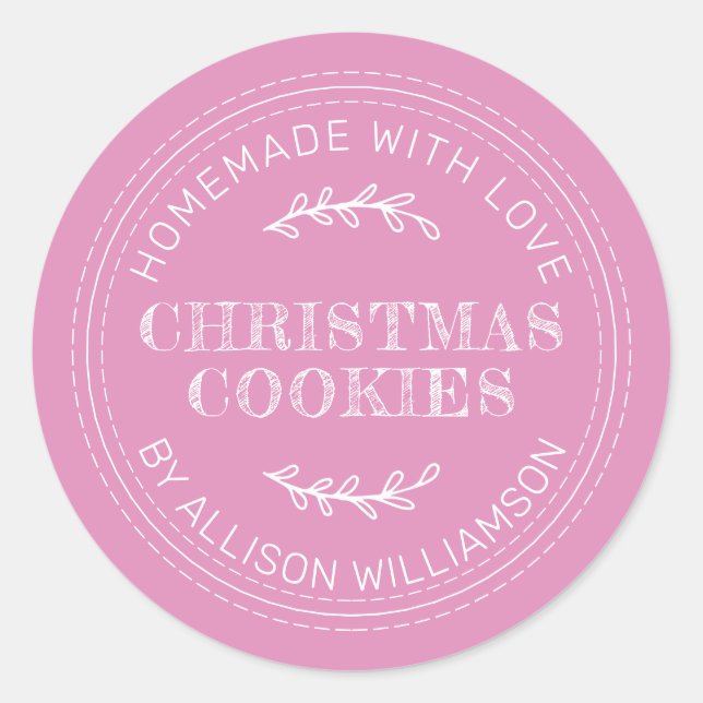 Sticker Rond Rustique fait maison de Noël Cookies Fuchsia rose (Devant)