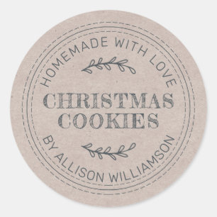 Sticker Rond Rustique fait maison de Noël Cookies Kraft Papier