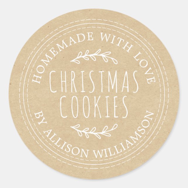 Sticker Rond Rustique fait maison de Noël Cookies Kraft Papier (Devant)