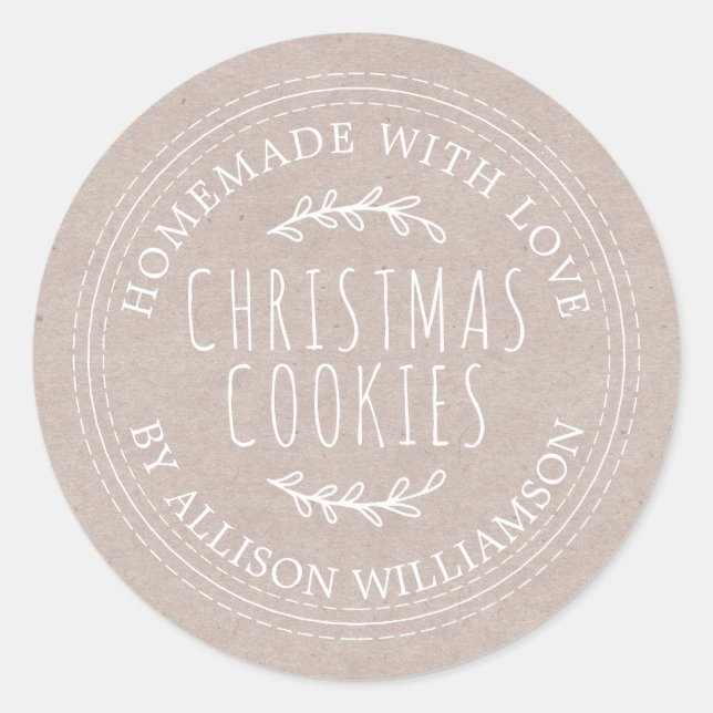 Sticker Rond Rustique fait maison de Noël Cookies Kraft Papier (Devant)