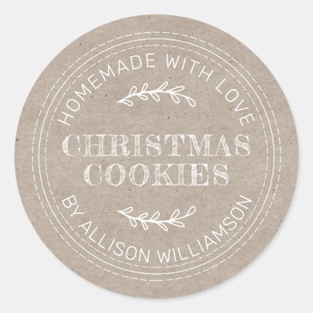 Sticker Rond Rustique fait maison de Noël Cookies Kraft Papier (Devant)