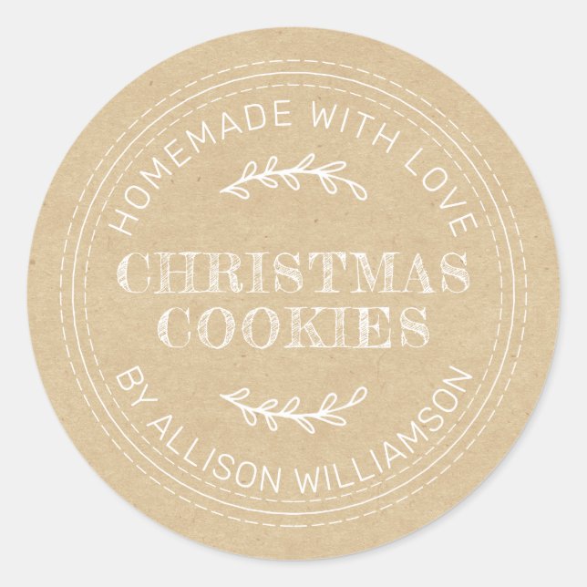 Sticker Rond Rustique fait maison de Noël Cookies Kraft Papier (Devant)