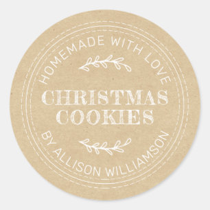 Sticker Rond Rustique fait maison de Noël Cookies Kraft Papier