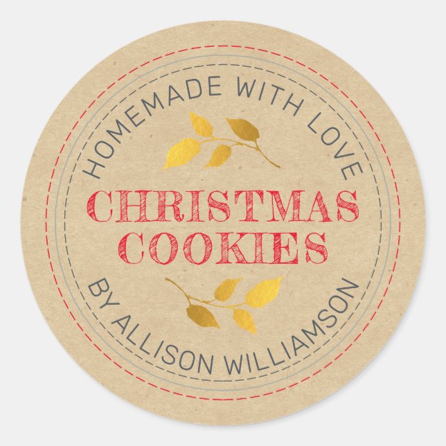 Sticker Rond Rustique fait maison de Noël Cookies Kraft Papier (Devant)