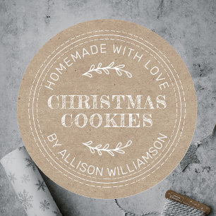 Sticker Rond Rustique fait maison de Noël Cookies Kraft Papier